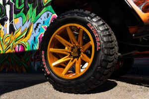 22x12 M25 OffRoad Monster Wheels on the 2021 SEMA Orange Jeep JK