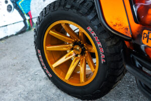 22x12 M25 OffRoad Monster Wheels on the 2021 SEMA Orange Jeep JK