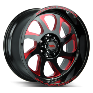 The M22 Wheel by Off Road Monster in Gloss Black Candy Red Milled