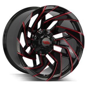The M24 Wheel by Off Road Monster in Gloss Black Candy Red Milled