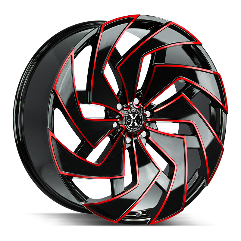 The X04 Wheel by Xcess in Gloss Black Candy Red Milled