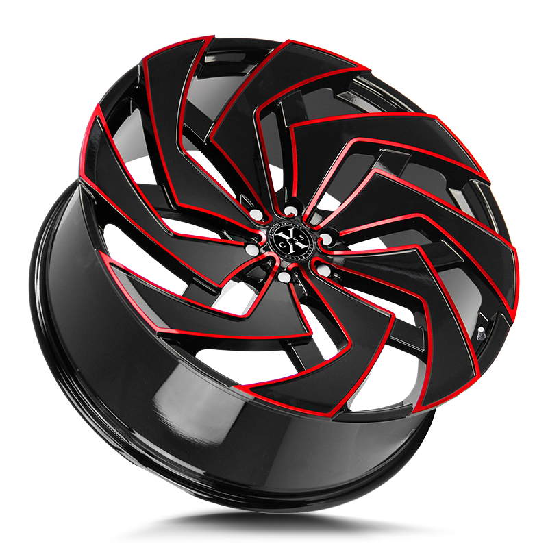 The X04 Wheel by Xcess in Gloss Black Candy Red Milled