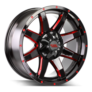 OFF ROAD MONSTER M08 GLOSS BLACK MILLED RED ANGLE HIGH RES 20X9