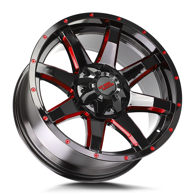 OFF ROAD MONSTER M08 GLOSS BLACK MILLED RED LAY HIGH RES 20X9