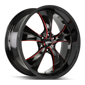 The C02 Wheel by Strada Street Classics sized 24x10 in Gloss Black Candy Red Milled
