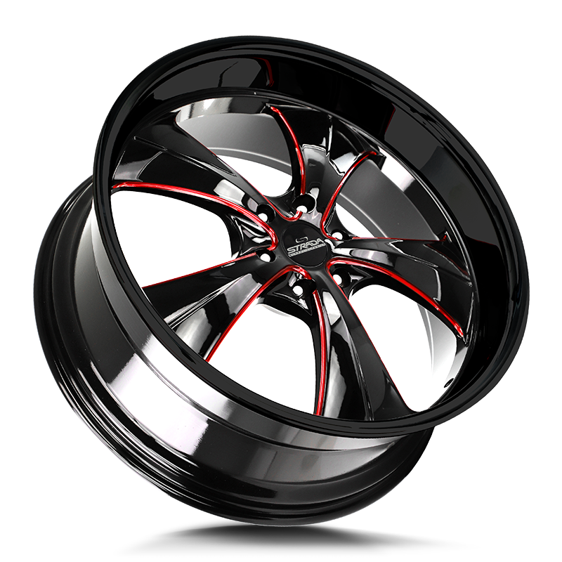 The C02 Wheel by Strada Street Classics sized 24x10 in Gloss Black Candy Red Milled