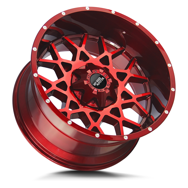 The M14 Wheel by Off Road Monster in Candy Red Milled