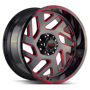 The M19 Wheel by Off Road Monster in Gloss Black Candy Red Milled