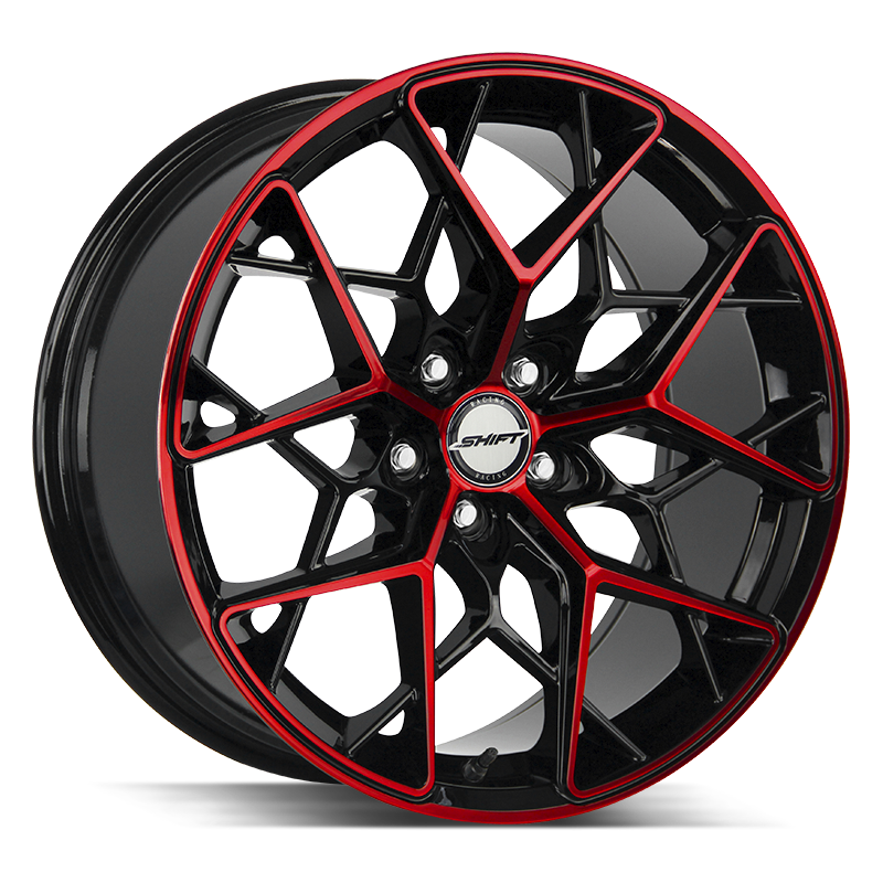 The Piston Wheel by Shift in Gloss Black Candy Red Machine