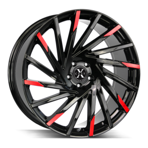 The X02 Wheel by Xcess in Gloss Black Machined Red Tips